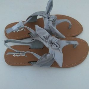 New Grey Satin Slip On Sandals